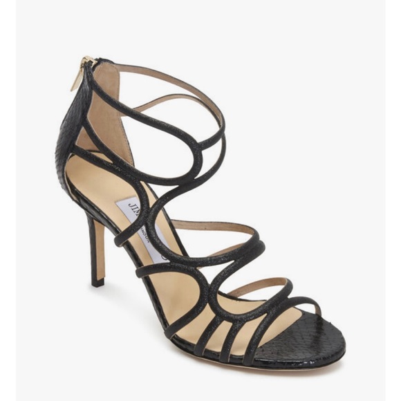 JIMMY CHOO
Summit Black Glitter Cage Sandals Size 40